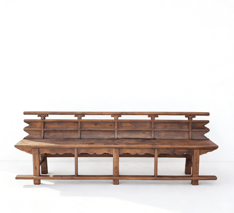 Vintage 111" Elm Wood Bench with Tiered Backrest - Dyag East