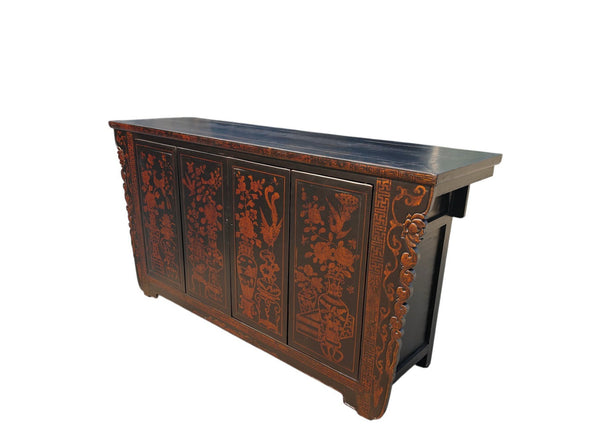 Vintage Chinese Four-Door Cabinet with Hand-Painted Floral and Bird Panels - Dyag East