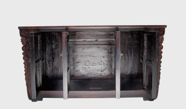 Vintage Chinese Four-Door Cabinet with Hand-Painted Floral and Bird Panels - Dyag East