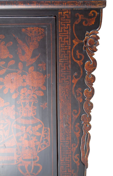 Vintage Chinese Four-Door Cabinet with Hand-Painted Floral and Bird Panels - Dyag East