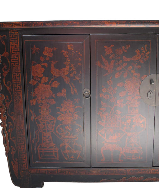 Vintage Chinese Four-Door Cabinet with Hand-Painted Floral and Bird Panels - Dyag East