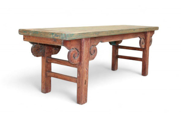 Vintage Green Top Bench or Coffee Table or Low Console Table - Dyag East