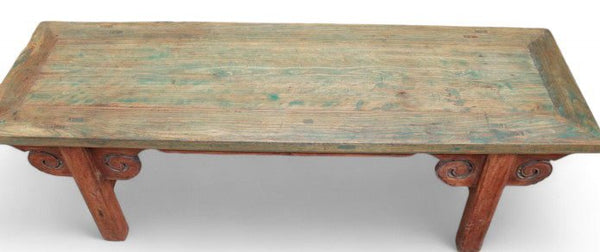 Vintage Green Top Bench or Coffee Table or Low Console Table - Dyag East
