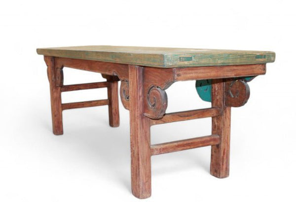Vintage Green Top Bench or Coffee Table or Low Console Table - Dyag East