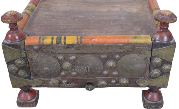 Vintage Rajasthani Charpoy Chair Set with Hand - Painted Bajot Table – Hand - Carved Indian Rosewood, 1980s - Dyag East
