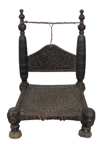 Vintage Rajasthani Charpoy Chair Set with Hand - Painted Bajot Table – Hand - Carved Indian Rosewood, 1980s - Dyag East