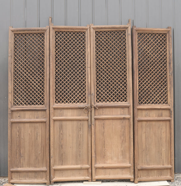 100" High Large Antique Chinese Screen Door - A set of 4 Lattice Screen Panels - Dyag East