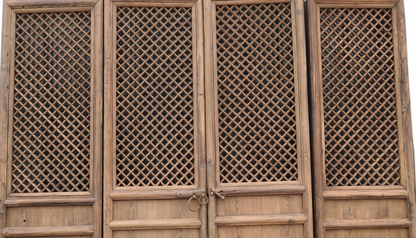 100" High Large Antique Chinese Screen Door - A set of 4 Lattice Screen Panels - Dyag East