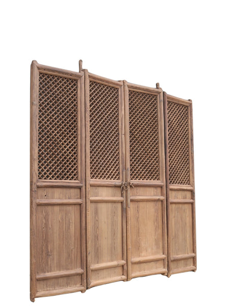 100" High Large Antique Chinese Screen Door - A set of 4 Lattice Screen Panels - Dyag East