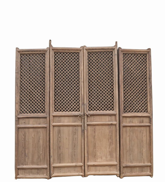 100" High Large Antique Chinese Screen Door - A set of 4 Lattice Screen Panels - Dyag East