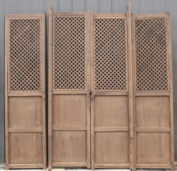 100" High Large Antique Chinese Screen Door - A set of 4 Lattice Screen Panels - Dyag East