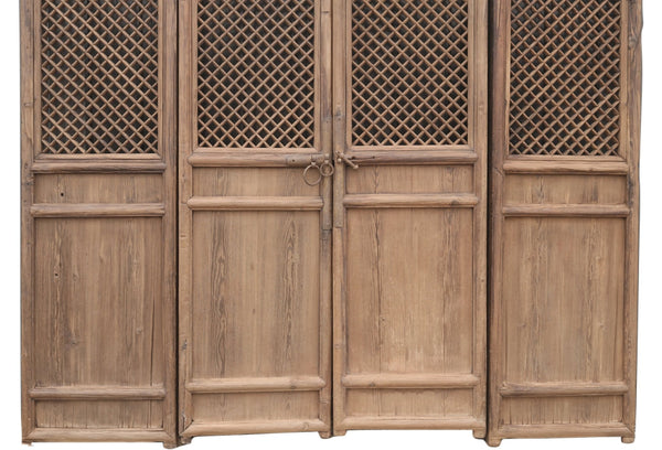 100" High Large Antique Chinese Screen Door - A set of 4 Lattice Screen Panels - Dyag East