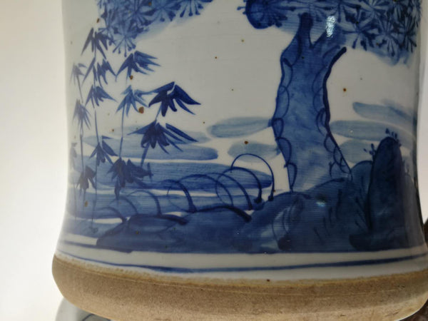 Blue and White Porcelain Vase With Ever Green and Plum Flowers