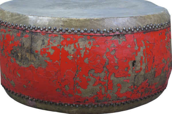 24” Inch Round Antique Chinese Red Drum - Dyag East