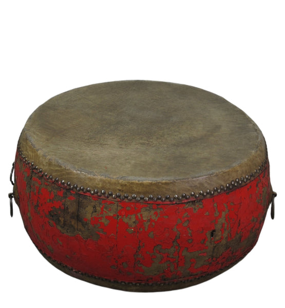 24” Inch Round Antique Chinese Red Drum - Dyag East