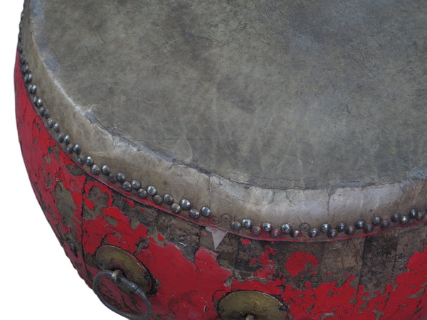 24” Inch Round Antique Chinese Red Drum - Dyag East