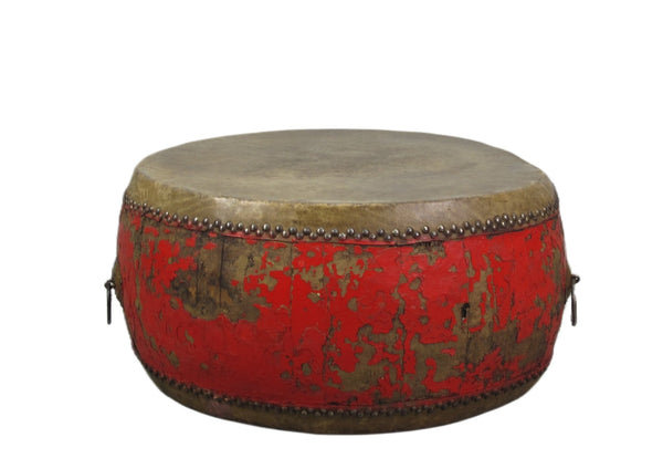 24” Inch Round Antique Chinese Red Drum - Dyag East
