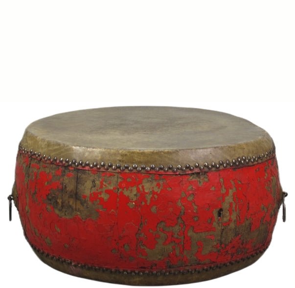 24” Inch Round Antique Chinese Red Drum - Dyag East
