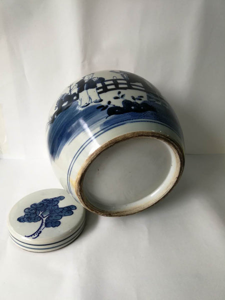 Blue and White Porcelain Ginger Jar with Human Figural