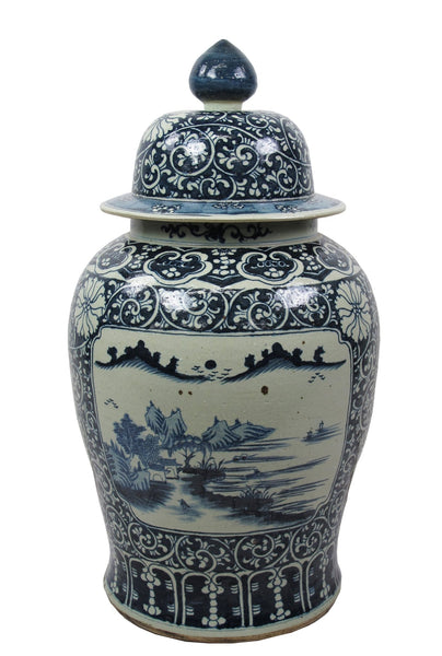 35 Inch Tall Grand Blue and White Porcelain Ginger Jar - Dyag East
