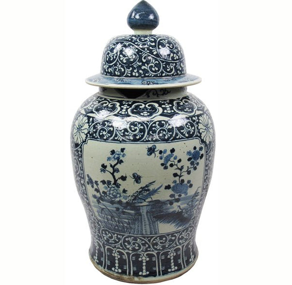 35 Inch Tall Grand Blue and White Porcelain Ginger Jar - Dyag East
