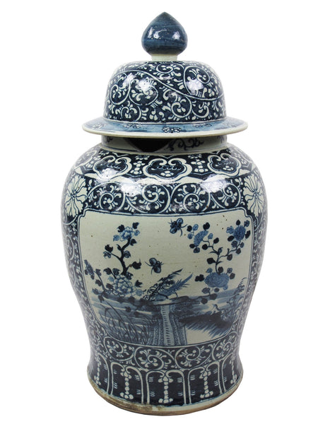 35 Inch Tall Grand Blue and White Porcelain Ginger Jar - Dyag East