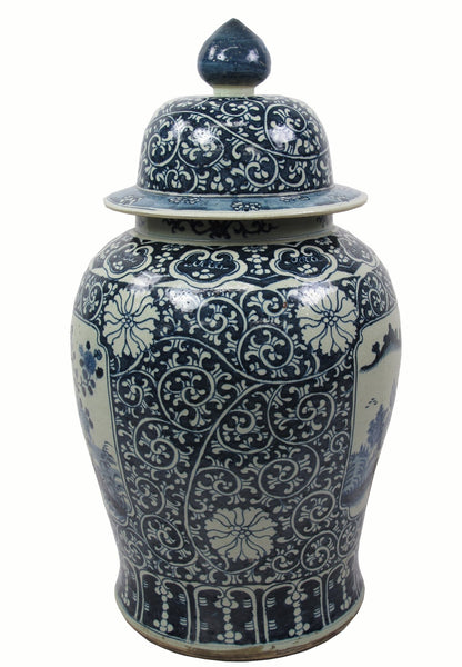 35 Inch Tall Grand Blue and White Porcelain Ginger Jar - Dyag East