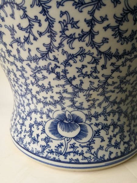 Double Happiness 20" Tall Blue and White Porcelain Ginger Jar