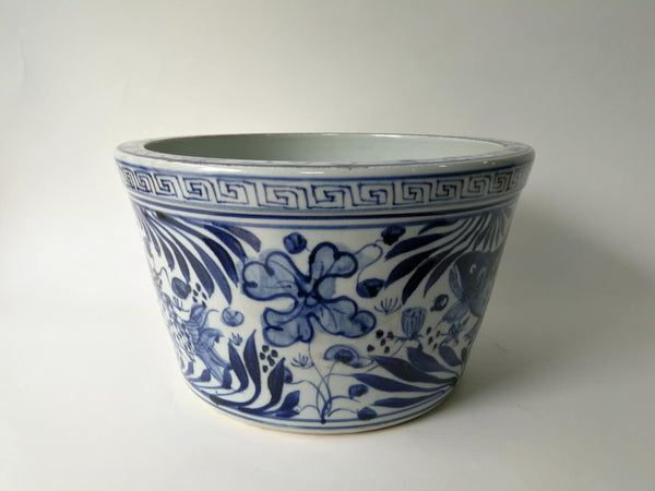 Blue and White Oriental Fish Bowl Planter