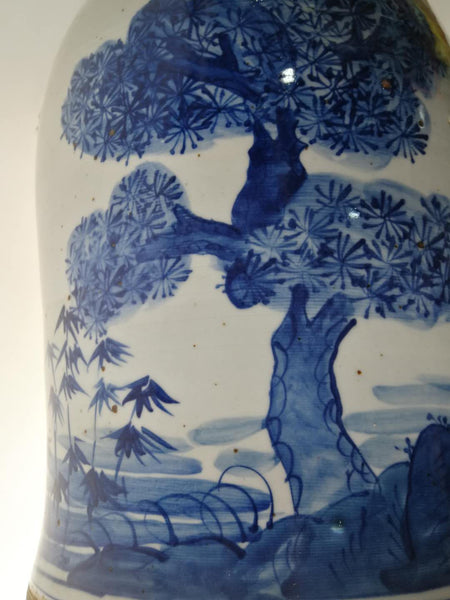 Blue and White Porcelain Vase With Ever Green and Plum Flowers