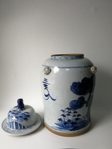 Blue and White Porcelain Vase With Ever Green and Plum Flowers