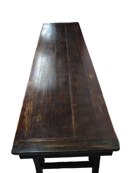 96” Inch Long Antique Brown Chinese Altar Console Table – 3 Drawers - Dyag East
