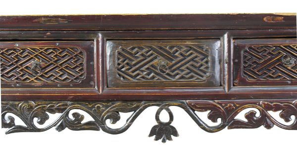 96” Inch Long Antique Brown Chinese Altar Console Table – 3 Drawers - Dyag East