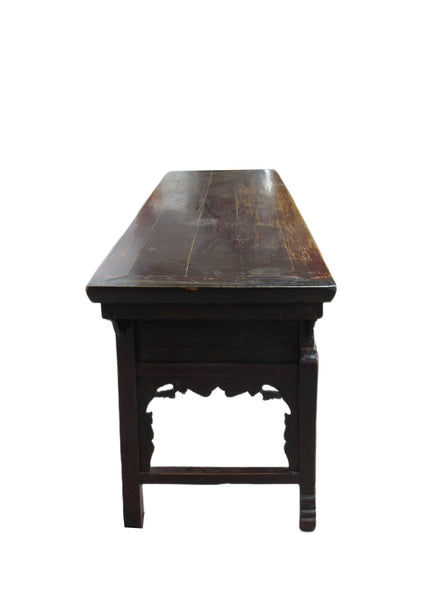 96” Inch Long Antique Brown Chinese Altar Console Table – 3 Drawers - Dyag East