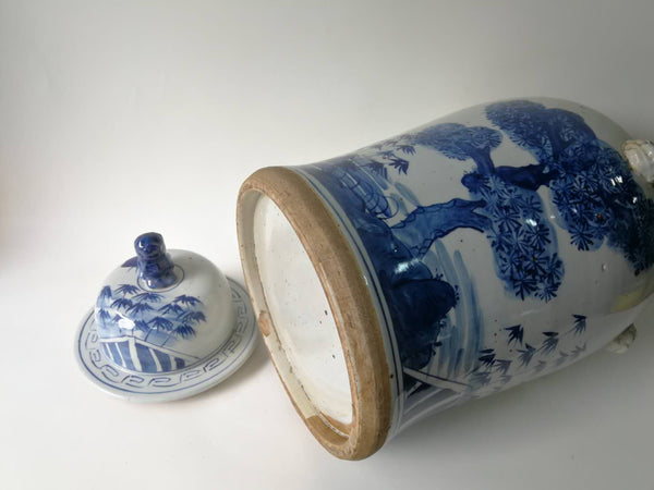 Blue and White Porcelain Vase With Ever Green and Plum Flowers