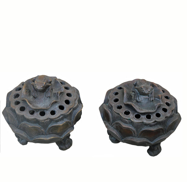 Pair of Incense Burner with Carved Frog Lid - Dyag East