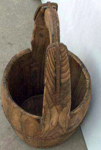 Vintage Chinese Wood Water Basket - Dyag East