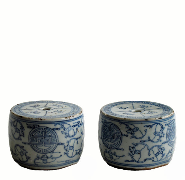 A Pair of Vintage Blue & White Candleholder 1 - Dyag East