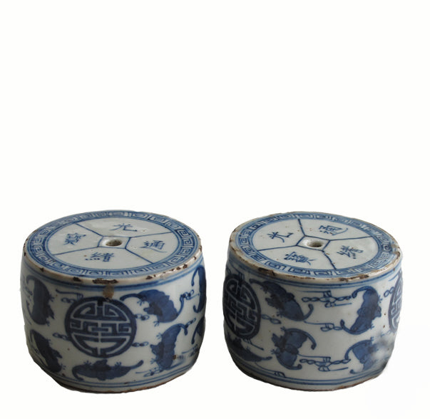 A Pair of Vintage Blue & White Candleholder 2 - Dyag East