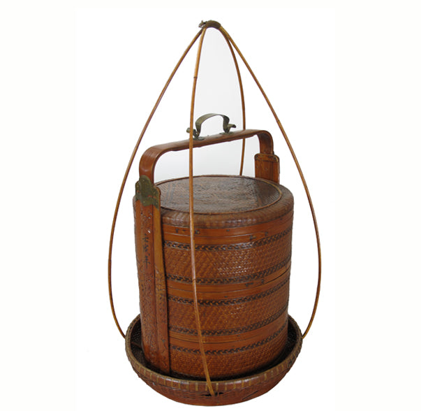 Chinese Antique Bamboo Food Box w Basket - Dyag East