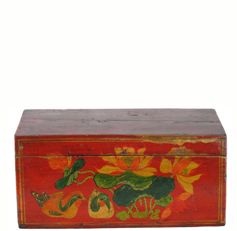Red Hand Painted Vintage Chinese Jewelry Box