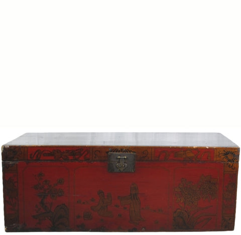 Red 42" Inch Long Antique Accent Trunk Table