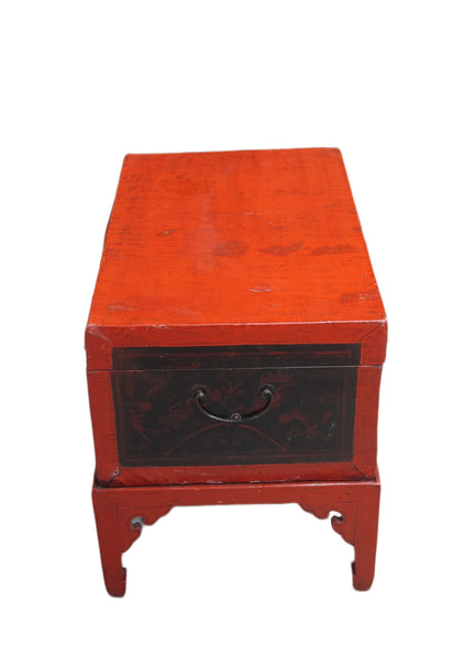 Red Antique Accent Cabinet Trunk with a Stand