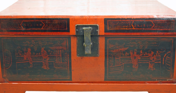 Red Antique Accent Cabinet Trunk with a Stand