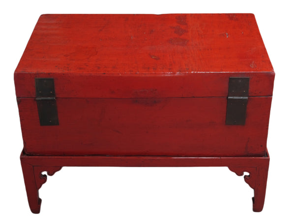 Red Antique Accent Cabinet Trunk with a Stand
