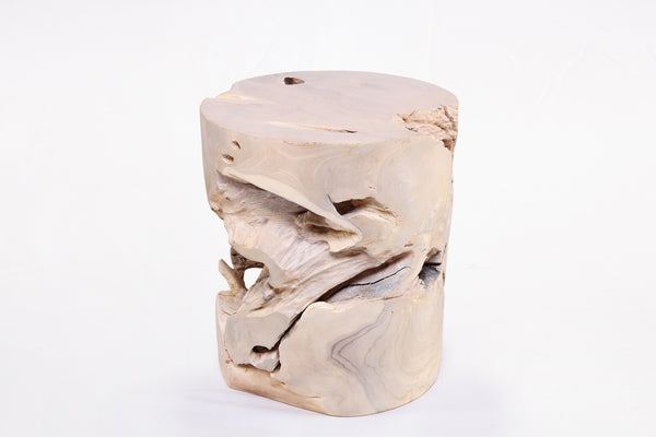 Z-Bleached White Teak Root Accent or Side Table or Stool 40