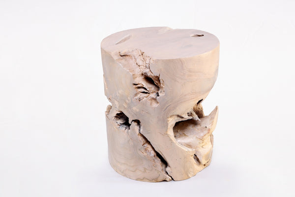 Z-Bleached White Teak Root Accent or Side Table or Stool 40