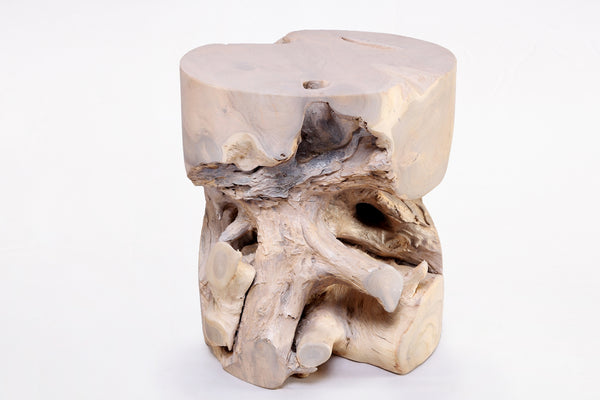 Z-Bleached White Teak Root Accent or Side Table or Stool 40