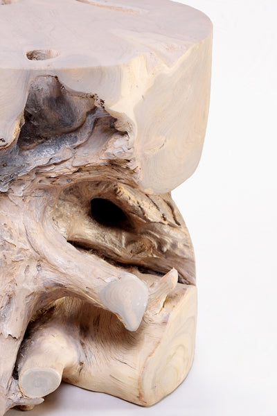 Z-Bleached White Teak Root Accent or Side Table or Stool 40