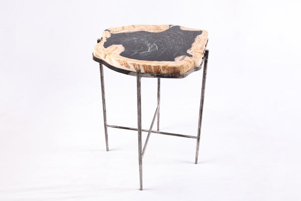 Living Edge Petrified Wood Top w Iron Stand Accent Table or Side Table 43